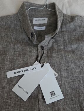 Lindbergh Cotton Linen  Shirt In "Stone".  Men's Slim Small